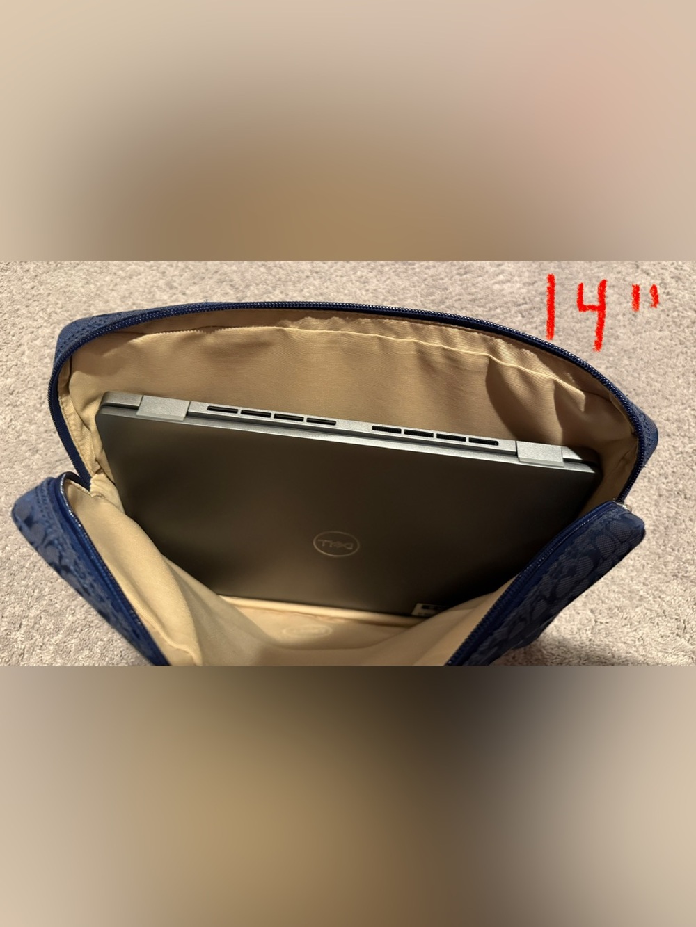 Coach Blue Signature Laptop Sleeve with Tan Accent - Picture 8 of 9